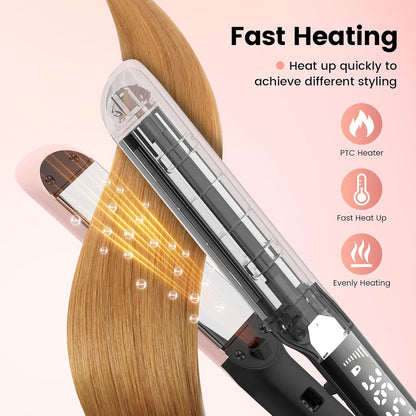 PRITECH Flat Iron Hair Straightener and Curler 2 in 1, Titanium Flat Iron with Negative Ions, Adjustable Temp(248℉-450℉) and Automatic Shut Off (Pink)