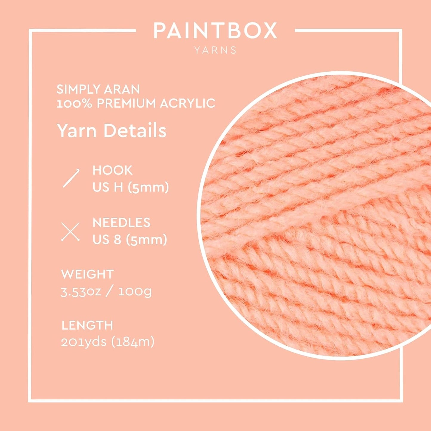 Paintbox Aran Yarn - Acrylic Yarn - 201yds (184m)/100g (3.53oz) - Peach Orange Acrylic Knitting Wool for Crochet - Soft & Durable - Heavy Worsted - Great for Jumpers, Cardigans & Crafts, Clothes