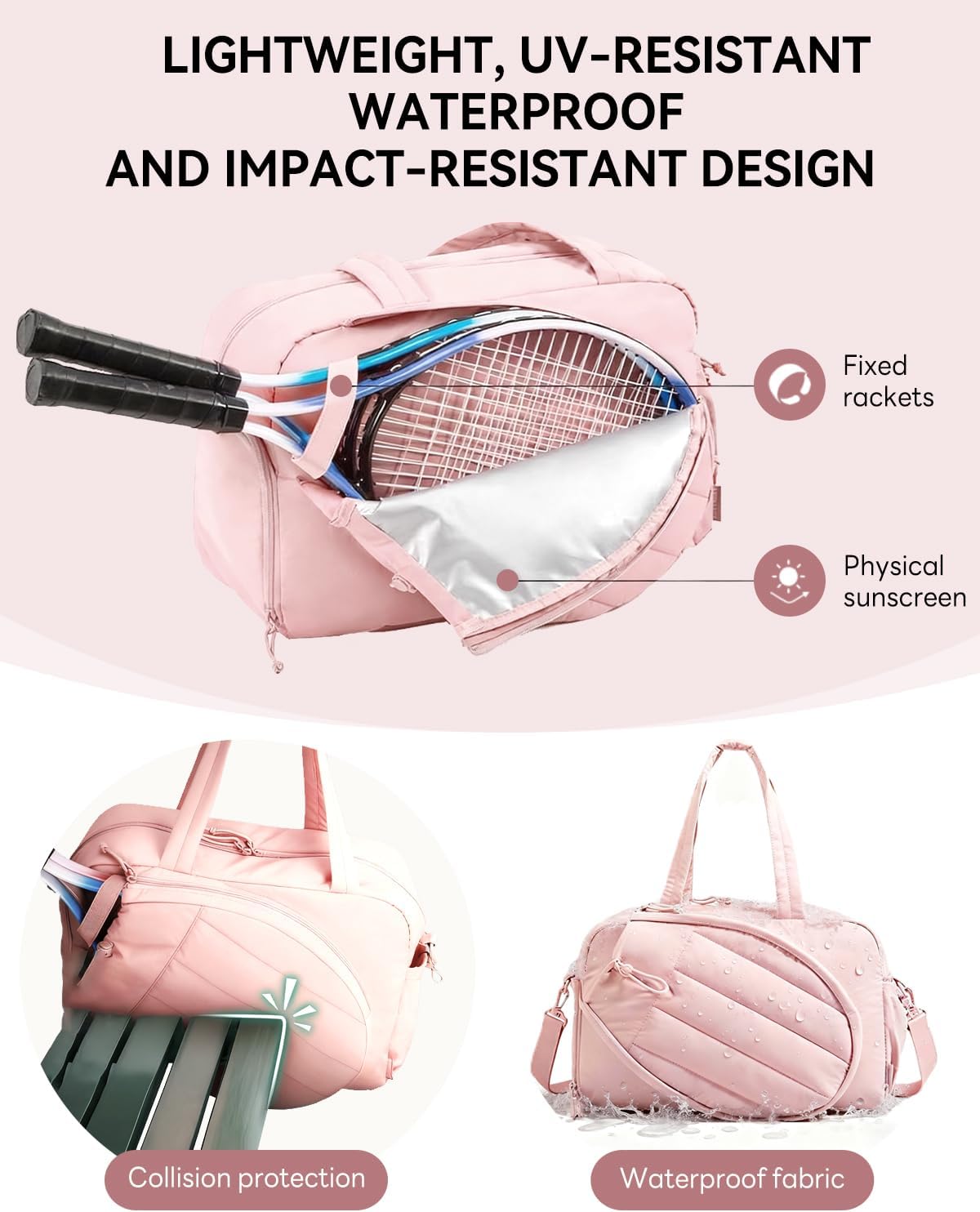 Tennis Tote Bag for Women – Waterproof Lightweight Travel Gym Bag with Shoulder Strap, Holds 2 Rackets, Pickleball & Badminton Bag with Shoe Compartment, Wet/Dry Separation, Fits 15.6" Laptop