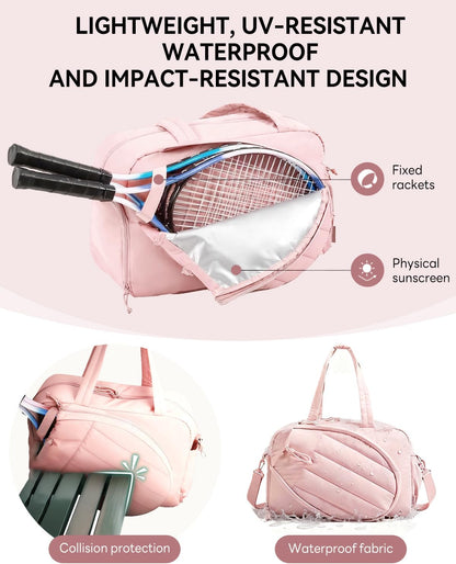 Tennis Tote Bag for Women – Waterproof Lightweight Travel Gym Bag with Shoulder Strap, Holds 2 Rackets, Pickleball & Badminton Bag with Shoe Compartment, Wet/Dry Separation, Fits 15.6" Laptop