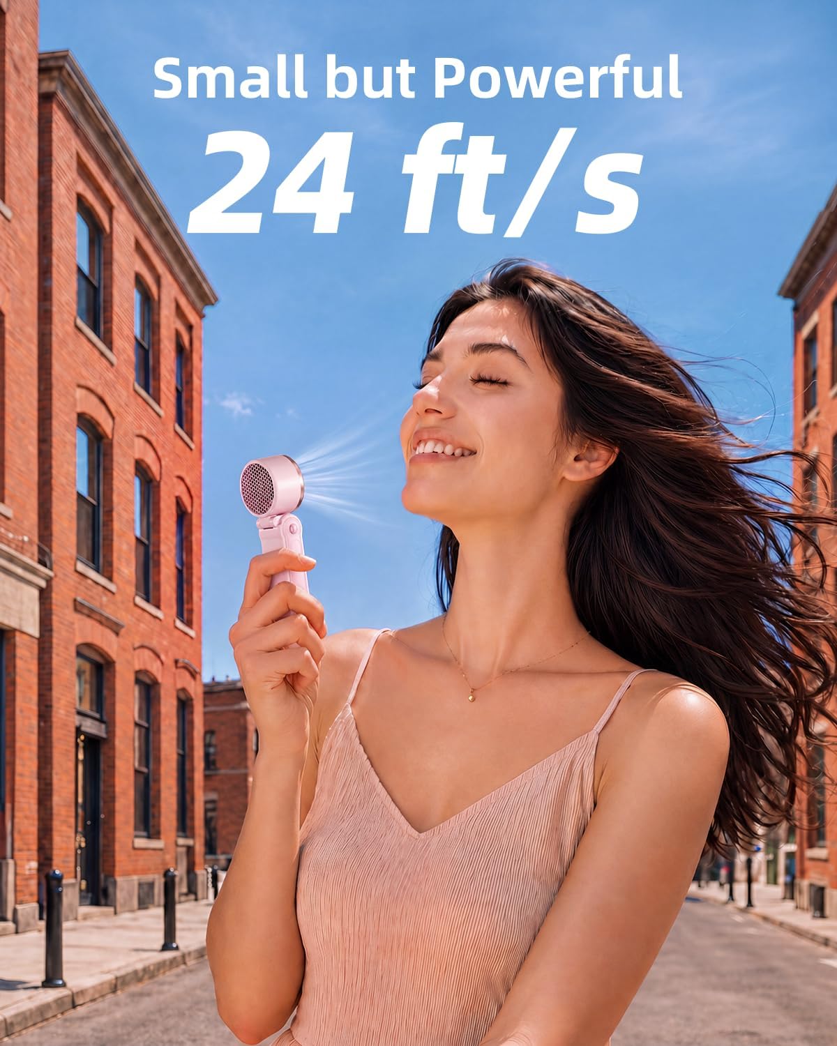 SWEETFULL Mini Portable Fan with Ice Cooling, Lightweight Handheld Pocket Turbo Fan Rechargeable, 3 Speed, Foldable Personal Hand Fan for Travel, Beach Vacation, Women Girls (Pink)