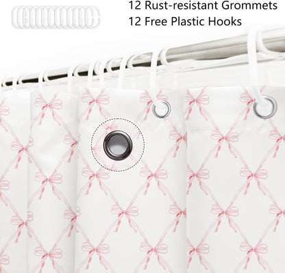 MEHOFOND Pink Bow Shower Curtain Bow Aesthetic Watercolor Shower Curtain Sets, Bath Curtain Polyester Fabric Waterproof Bathroom Accessory Set with 12 Hooks 72x72 inch