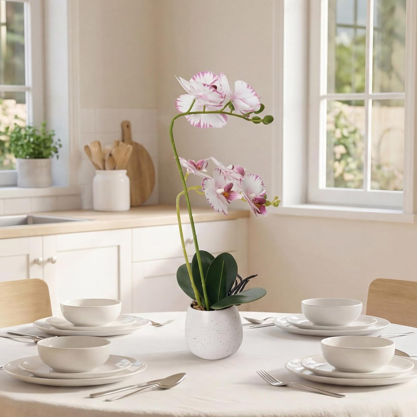 Fake Orchid in Vase Artificial Orchids That Look Real with Pot Artificial Flowers for Home Decor (Pink)