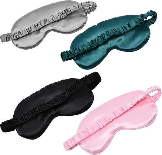 LERSVICVIL Sleep Mask 4 Pack Silk Eye Cover Soft Satin Blindfold Elastic Strap Night Eyeshade Travel Nap for Women Men