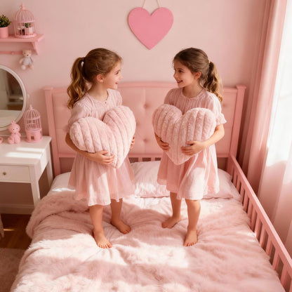2PCS Pink Heart Throw Pillows, 16 Inch Soft Fuzzy Faux Fur Heart-Shaped Pillows, Cute Decorative Cushions for Couch, Chair, Bed & Bedroom Decor (Pink, 16 * 14)