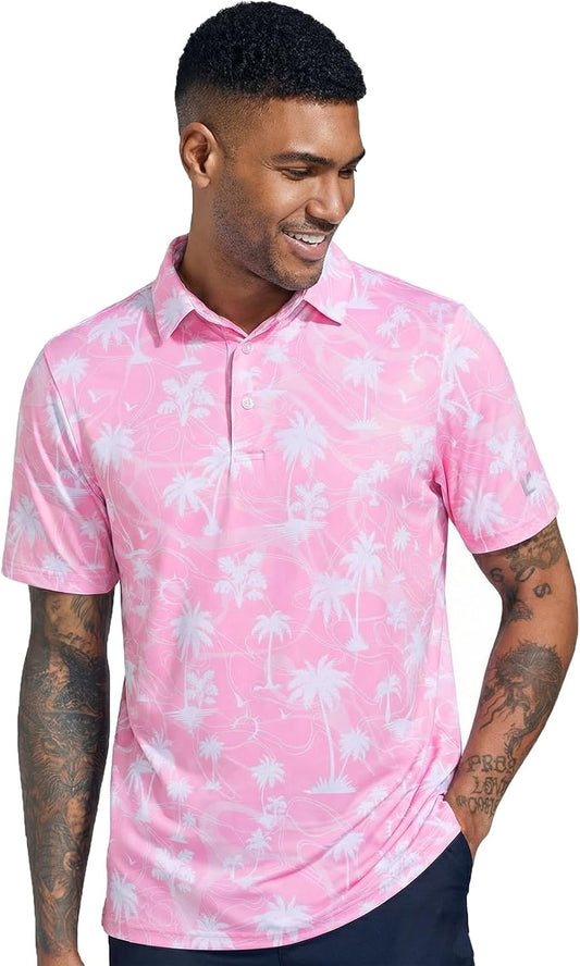 Golf Shirts for Men Dry Fit Performance Short Sleeve Print Moisture Wicking Polo Shirt