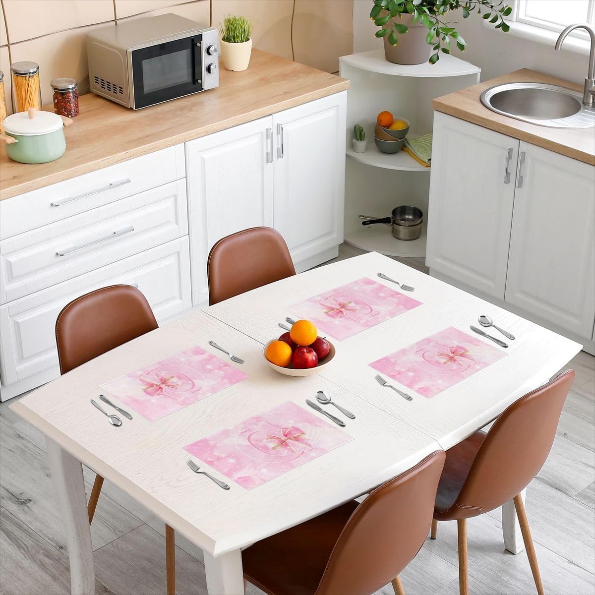 Feelyou Cute Pink Bow Placemats Set of 4 Bow Knot Table Mats Kawaii Place Mat for Kitchen Dining Table Party Decor Indoor Outdoor 18"x12" Non-Slip Easy to Clean Princess Bowknot