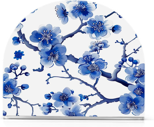 Blue Peach Blossom Kitchen Napkin Holders, Napkin Dispenser for Table, Kitchen Home Décor Paper Storage - 2 pcs