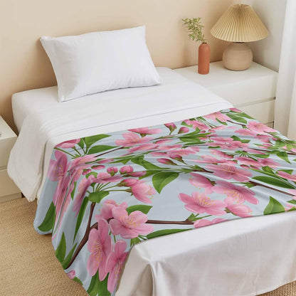 Cooling Blanket for Hot Sleepers, Pink Peach Flowers Lightweight Breathable Summer Blanket, Spring Botanical Watercolor Floral Blue Double-Side Cool Throw Blankets for Sleeping Travel, 30"x40"
