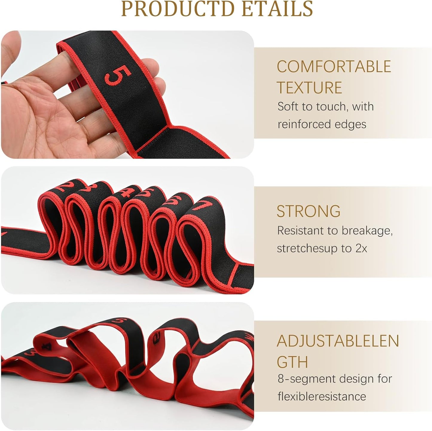 3-Pack Fitness Resistance Band 8-Section Numbered Elastic Resistance Band, Suitable for Pilates, Exercise and Resistance Training, Glute Training, Stretching and Yoga