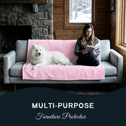 Waterproof Pink Dog Blanket Reversible Sherpa Fluffy Calming Pet Blankets Bed Cover for Puppy Leakproof Sofa Couch Throw Covers Cat-L-57x65in