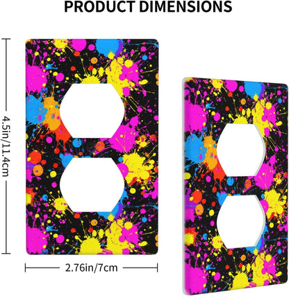 Neon Abstract Pink Blue Yellow Paint Splatter Outlet Cover Light Switch Cover Decorative 1 Gang Wall Plate For Kitchen Room Bathroom Size 4.5" X 2.75"