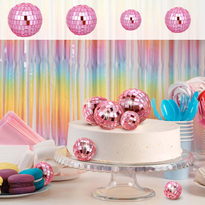 Abeillo 7PCS Disco Ball Cake Topper, Pink Disco Ball Cake Decorations, 4 Sizes Disco Ball Decor, 70s Disco Theme Party Supplies, Disco Balls Cupcake Topper for Disco Music Dance Decoration