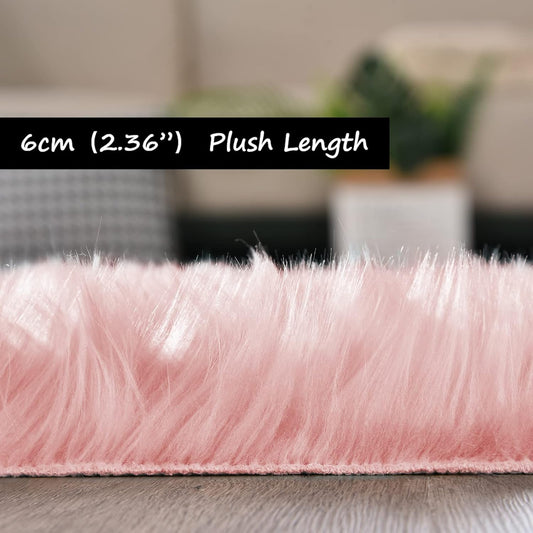 Goolela Pink Fur Rug for Bedroom Sheepskin Rug 2x6 Fluffy Runner Rug Dorm Fuzzy Furry Cute Shag Rug Decor Washable Sheepskin
