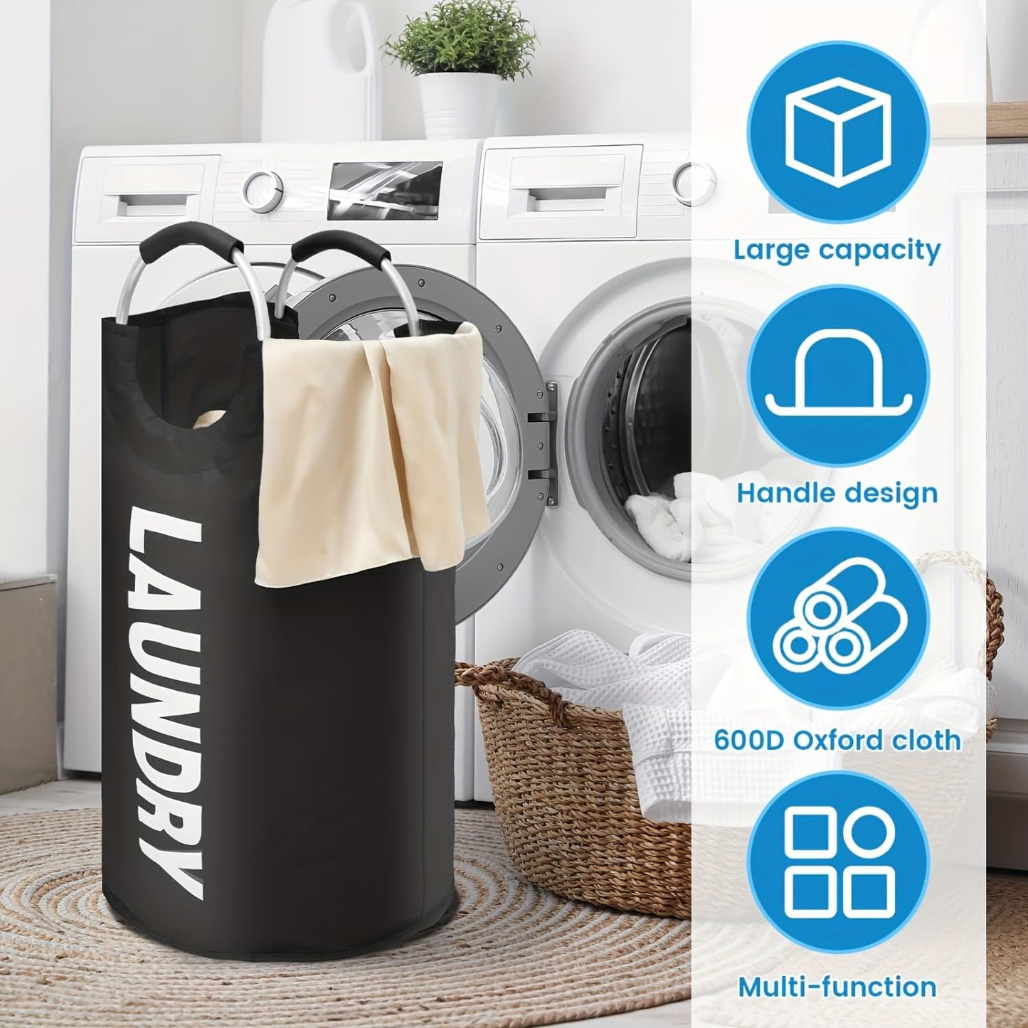 Large Collapsible Laundry Basket with Aluminum Handles, 90L Foldable Tall Clothes Hamper, 2 Pack (pink and red)