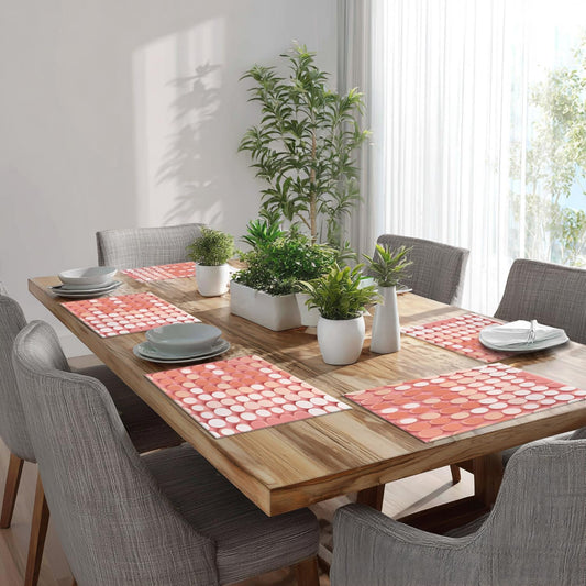 Batmerry Pulsating Dot Matrix Placemats, Peach Colored Circular Pattern Washable Linen Table Mats for Kitchen Table Double Insulation Decor Dining Set Indoor Outdoor 12X18 in Set of 6