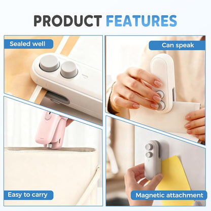 Mini Bag Sealer, 2025 Upgraded 2 in 1 Bag Sealer Heat Seal with Cutter and with Lanyard, Rechargeable Portable Resealer Machine for Snack Plastic Bags Food Storage Travel (1, Pink)
