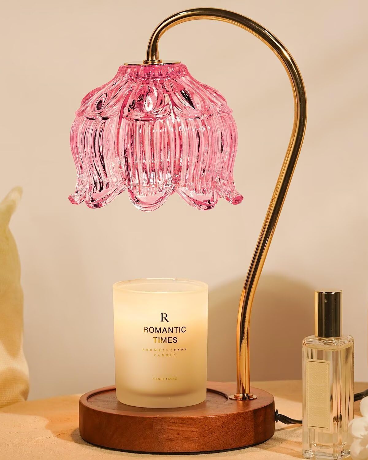 Funistree Flower Candle Warmer Lamp with Timer, Dimmable Candle Lamp Warmer, Christmas Birthday Gifts for Women Mom Her, House Warming for Home Decor, Lotus Wax Warmer for Yankee Candles-Pink Lily
