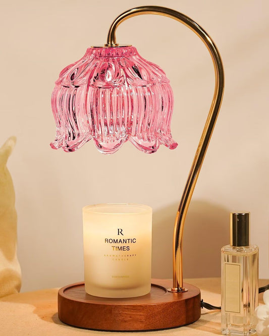 Funistree Flower Candle Warmer Lamp with Timer, Dimmable Candle Lamp Warmer, Christmas Birthday Gifts for Women Mom Her, House Warming for Home Decor, Lotus Wax Warmer for Yankee Candles-Pink Lily