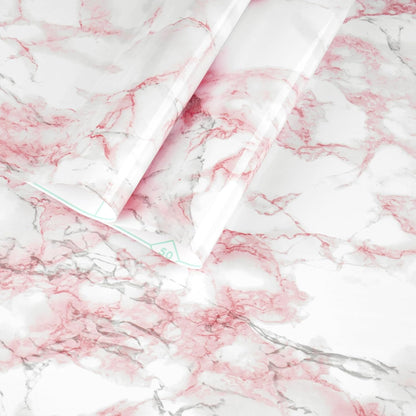 Glossy Pink White Marble Vinyl Countertop Contact Paper Peel and Stick Pink Marble Sticker Countertop Wallpaper for Bathroom Kitchen Cabinet Vinyl Wrap Wallpaper for Furniture 15.7×118''