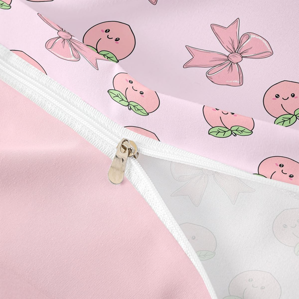 Erosebridal Bowknot Duvet Cover Queen Size Peach Bedding Set for Kids Boys Girls Cute Cartoon Peaches Kawaii Pink Bow Comforter Cover Fruit Princess Ribbon Bowtie Bedclothes