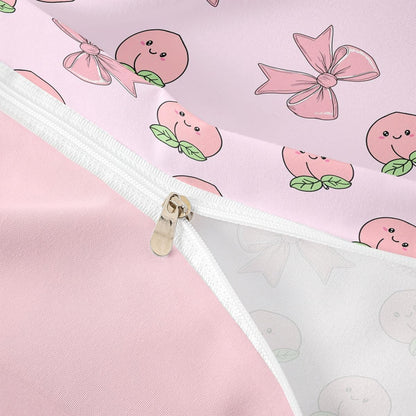 Erosebridal Bowknot Duvet Cover Queen Size Peach Bedding Set for Kids Boys Girls Cute Cartoon Peaches Kawaii Pink Bow Comforter Cover Fruit Princess Ribbon Bowtie Bedclothes