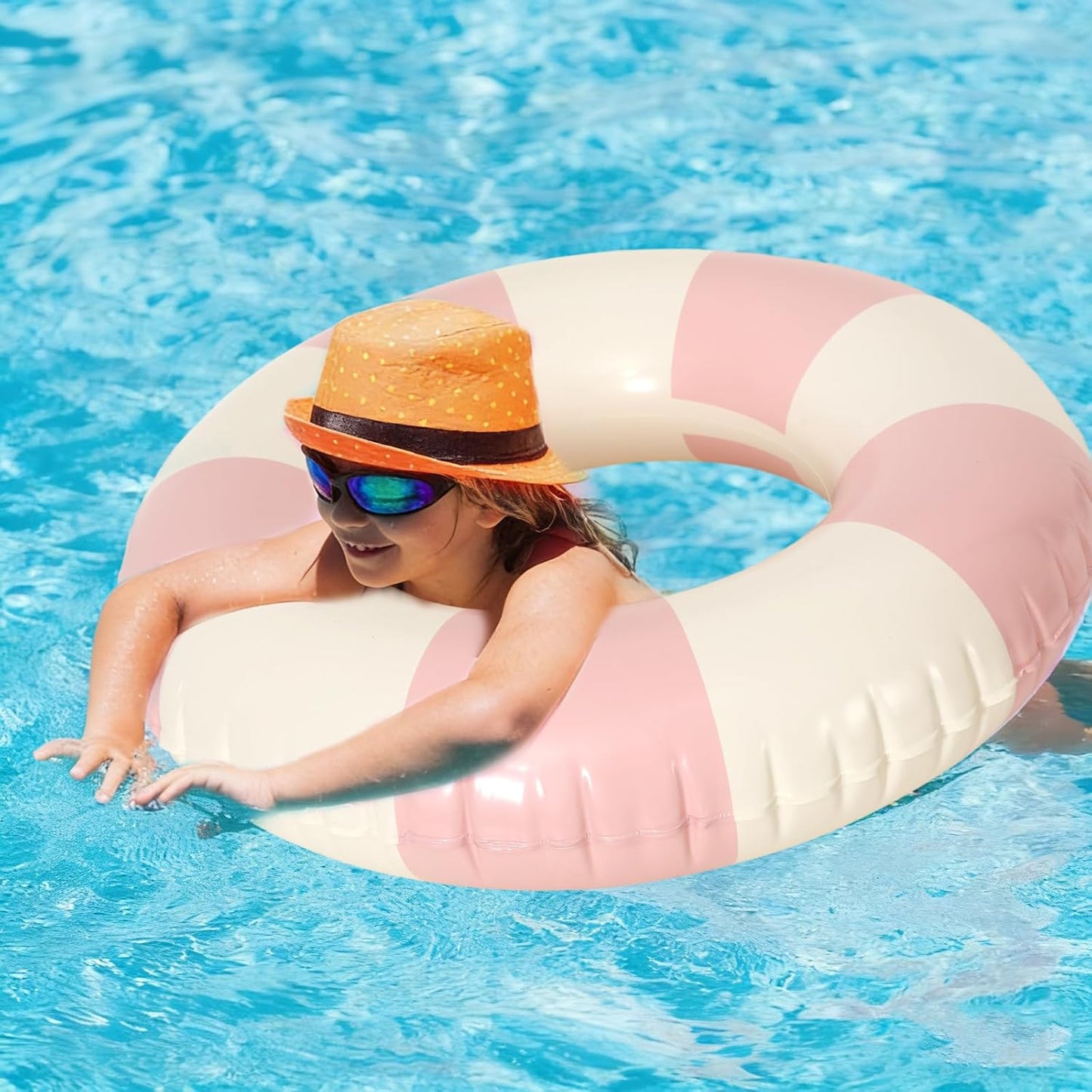 Whaline 5Pcs Inflatable Swimming Floats Classic Striped Swim Rings PVC Swim Pool Tube for Teens Summer Beach Bachelorette Party (Pink)