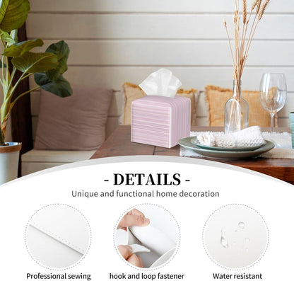 Pastel Light Pink Thin Stripes Pattern Tissue Box Cover Square Pu Leather Waterproof Tissue Box Holder for Car Bathroom Bedroom Office Tabletop Decor