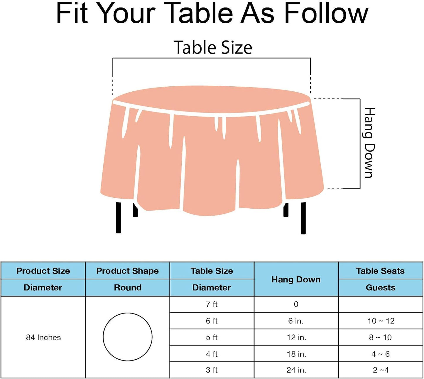 Peach Plastic Tablecloths 2 Pack Rose Gold Disposable Table Covers 84 Inch Circle Bridal Shower Party Tablecovers PEVA Table Cloths for BBQ Picnic Birthday Wedding Parties and 6 ft Round Table Use