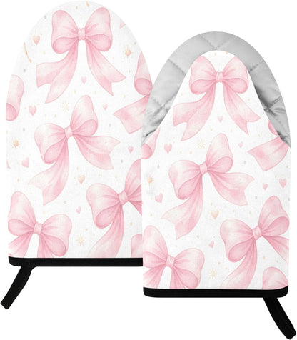 Watercolor Bows Pink Non-Slip Oven Mitts Set Heat Resistant Kitchen Gloves with Quilted Liner Cotton Machine Washable with Hanging Loop for Baking Grilling BBQ