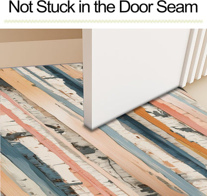 Birch Stripe Door Mat, Front Indoor Door Mat Faux Wool Non-Slip Entryway Rug Absorbent Elegant Wood Grain Throw Rug for Indoor Entrance Hallway, 2'X3', Peach Pink Washable