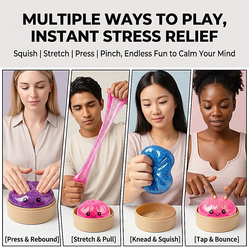 1PCS Dumpling Glitter Stress Ball, Cute Squishy Toys for Kids – 3.94" Squishy Stress Sugar Balls for Adults, Squeeze Sensory Toys (Two Pink Styles; one Will be Selected at Random).
