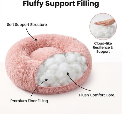 Tiny Dog Bed 15 Inch for Extra Small Dogs,Washable Puppy Bed,Soft Faux Fur Calming Donut Bed for Chihuahua Yorkie Maltese Pomeranian,Pink