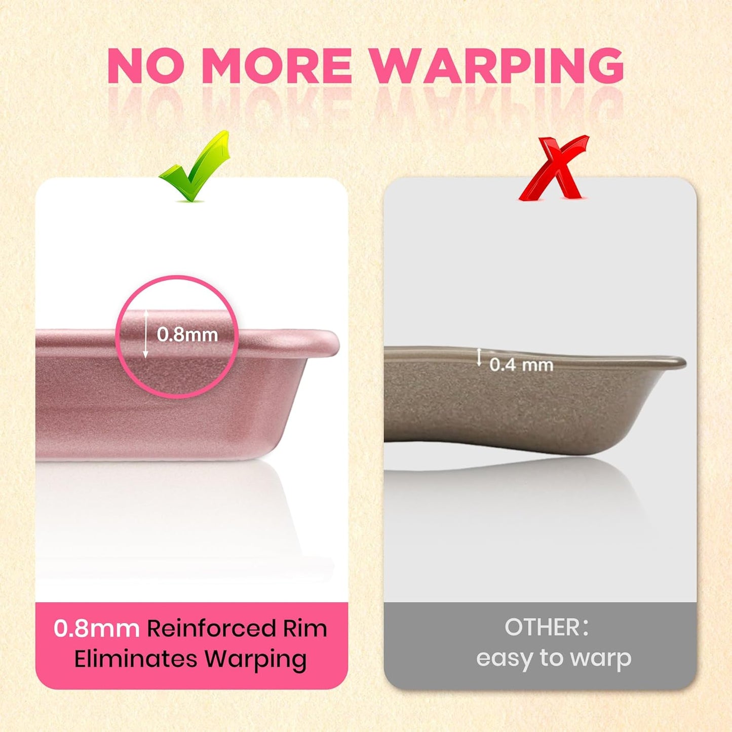 Professional Non-Stick Baking Sheets Set, 3-Piece Heavy Duty Carbon Steel Cookie Sheets with Oven Safe & Even Heating for Baking, Roasting, Cooking (Pink)