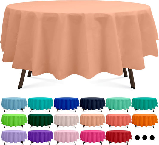 Peach 3 Pack Round Plastic Tablecloth 84 Inches Premium Rose Gold Peach Decorative Table Cover for Baby Shower, Birthday, Wedding, Indoor and Outdoor use
