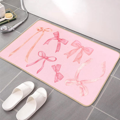 Coquette Pink Bow Welcome Mat Floor Mats, Pink Kitchen Bathroom Doormat, Indoor Front Door Bathroom Bow Decor, Gifts for Teen Girls, 30 x 16 Inch