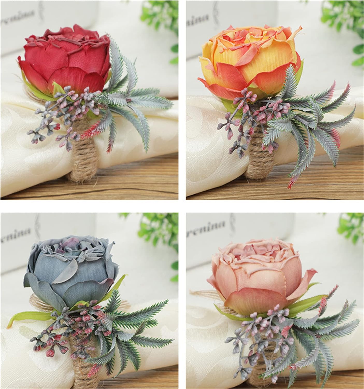 Floral Napkin Rings Set of 6,Rustic Rose Napkin Rings Flower Dinner Napkin Holder for Table Decoration (26#Pink)