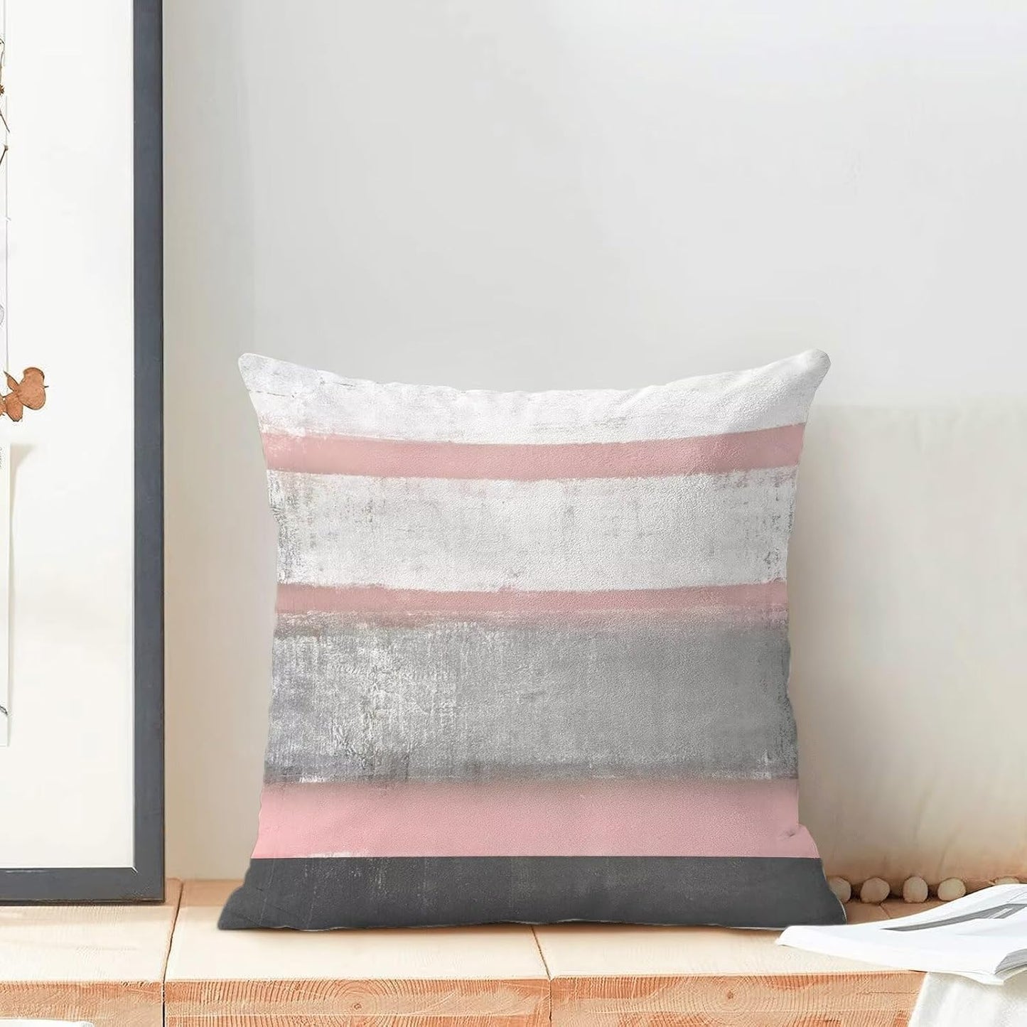 AEIOAE Pink Grey Pillow Covers 18x18 Set of 2 Beige Abstract Art Painting Striped Decorative Throw Pillow Covers Cotton Square Modern Cushion Case for Home Couch Sofa Outdoor