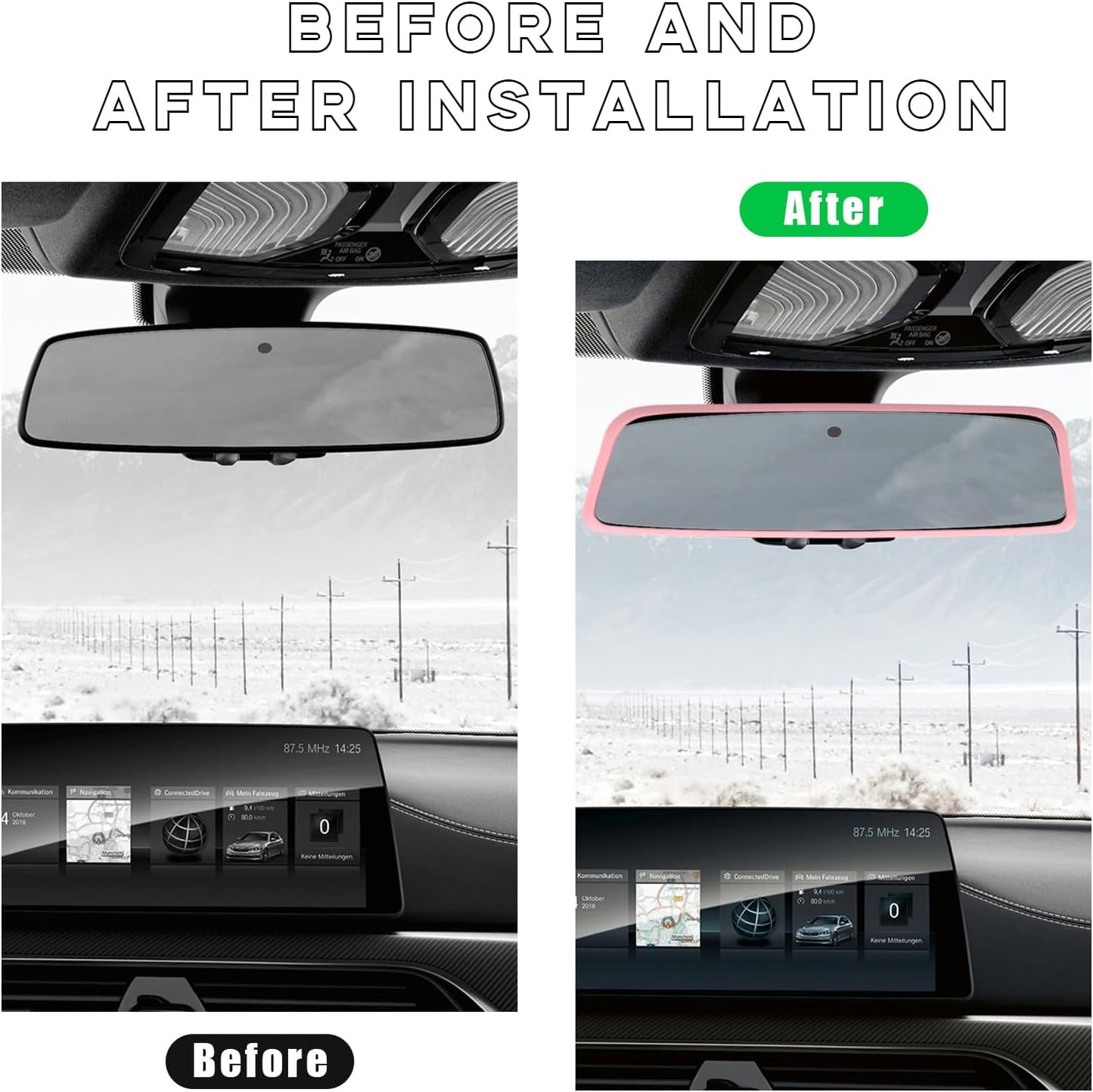 Ohleats Car Rear View Mirror Protector Frame, Silicone Auto Rearview Edge Protection Cover Compatible with Model 3 Model Y, Interior Rear View Trim Frame Decoration, Car Accessories (Pink)