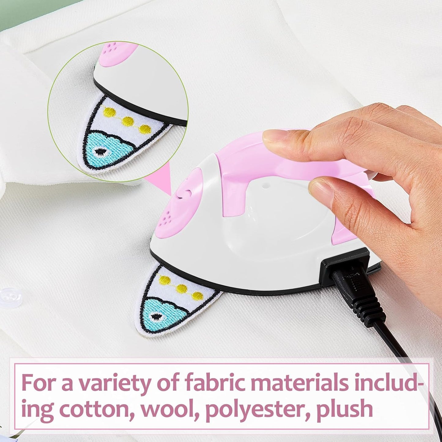 Honoson Mini Craft Iron Mini Heat Press Small Iron 3.93 x 2.36 x 2.76 in Portable Handy Tiny Flatiron with Charging Base Accessory for Fuse Bead Patch DIY Heat Transfer Vinyl(Light Pink,White)