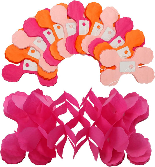 Hot-Pink Burnt-Orange Fall Party-Decorations - 12pcs Streamers-Garland Birthday Baby Shower 4-Leaf Clover Paper Banners,Sunset Autumn Thanksgiving Bridal Wedding Graduation Backdrop Decor Ouruola