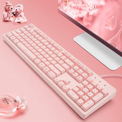 Basaltech Pink Keyboard with 7-Colors LED Backlit, 104 Keys Silent Creamy Wired USB Keyboard, Double Shot Keycaps Light Up Keyboard for Computer, Mac, Laptop