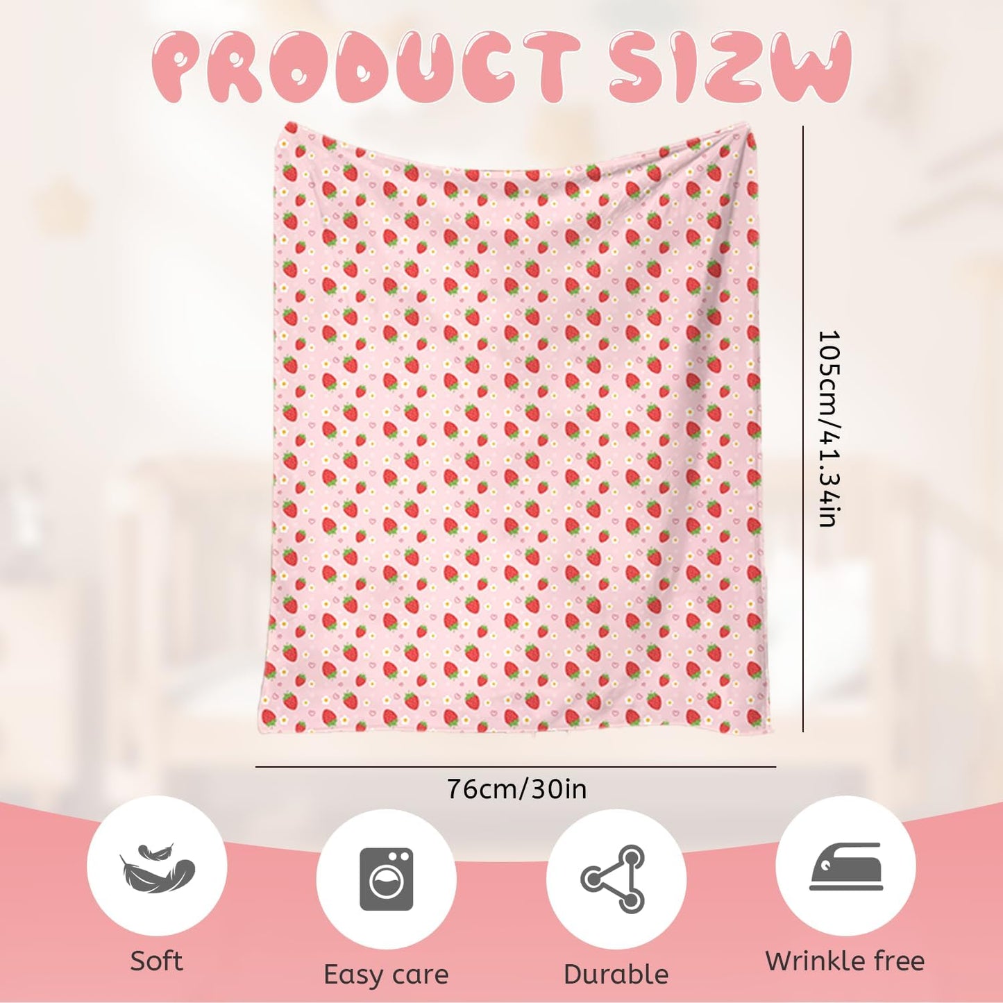Strawberry Pink Baby Blanket - Ultra Soft, Lightweight & Breathable, Dotted Backing, Plush Nursery Crib Throw for Newborn Infant Toddler, 30x40 Inch