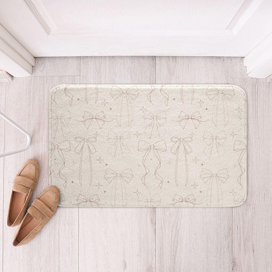 Feelyou Bow Bathroom Rugs Bowknot Bath Mats Microfiber Light Pink White Bow Bathroom Accessories Light Pink White Floor Doormats Non-Slip 20"x32" Kawaii Soft