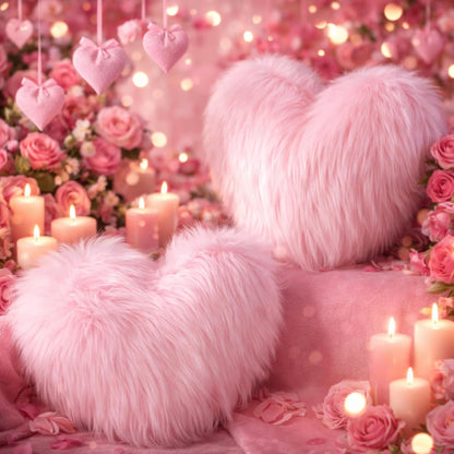Maitys 2 Pcs Heart Shaped Pillows 12 x 16 Inch Faux Fur Throw Fluffy Cute Soft Throw Pillows Decorative with Insert for Anniversary Bedroom Living Room Sofa Couch (Pink)