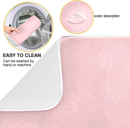 Emelivor Light Pink Dish Drying Mat for Kitchen Counter Absorbent Dish Drying Pad Non-slip Easy Clean Kitchen Drying Mat for Countertops Sinks Dishes Pots and Pans, 16" x 18"