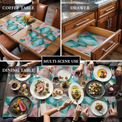 Pink Water Marble Placemat Set of 4 Non-Slip Placemats for Dining Table Abstract Art Washable Table Mats, Heat Resistant Kitchen Table Mats for Party, Dining Room & Home Decor