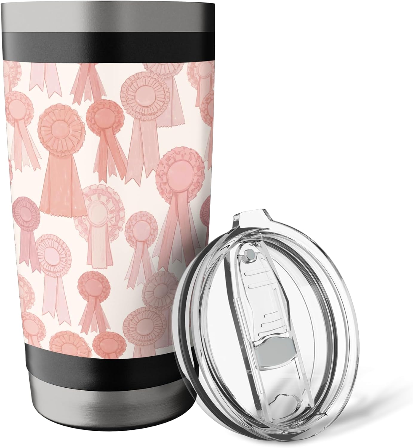 Coral Coquette Rosette Peach Bow Ribbon Pattern Stainless Steel Insulated Tumbler