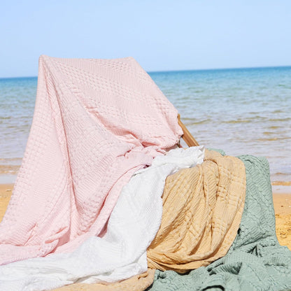 PHF Cooling Waffle Blanket Queen Size, Lightweight 60% Rayon from Bamboo & 40% Cotton Breathable Blanket for Hot Sleepers, Summer Use, Soft Luxury for Bed Couch Sofa, 90"x90", Pink