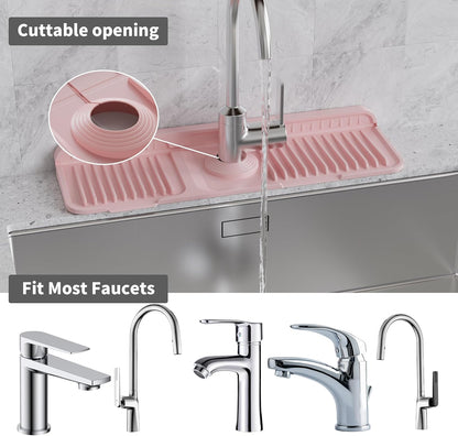 WAFT YEARN 17X5 Inch Silicone Durable Faucet Mat Kitchen Sink Splash Guard Draining Protector Tray Liner Absorbent Protective Counter Accessories For Sink Kitchen Bathroom Laundry Room Bar & RV Pink